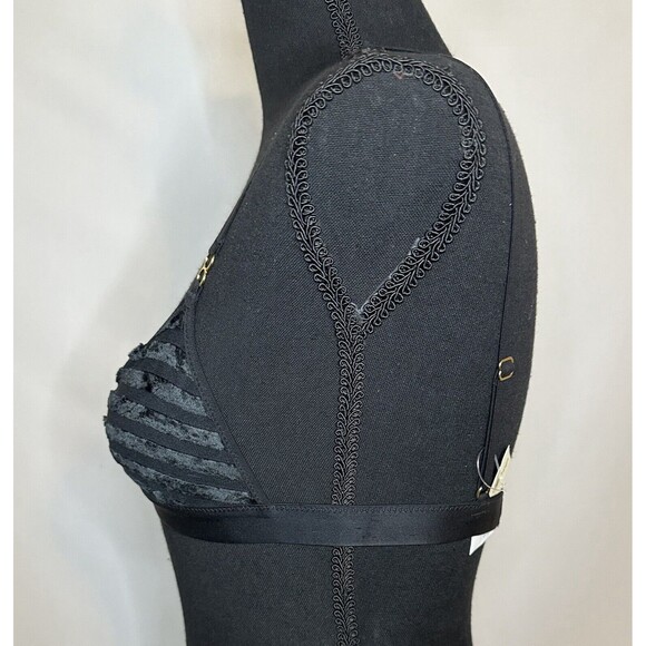 AERIE Velvet Mesh Stripe Triangle Black Bralette SIZE SMALL NWT - Picture 4 of 10